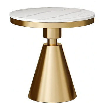 Gold/White/Black Round Small Modern Coffee Table For Living Room, Gold + White, D19.7"