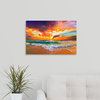 Red Orange Purple Beautiful Beach Sunset Wrapped Canvas Art Print, 24"x16"x