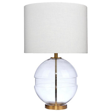 Classic Clear Glass Orb Sphere Table Lamp 31 in Antiqued Brass Fat Belted Round