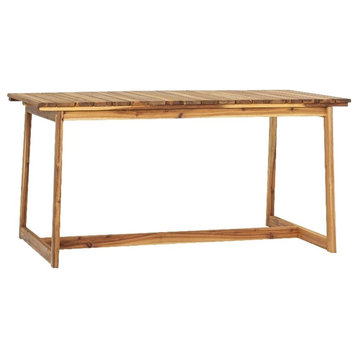 Pemberly Row Modern Solid Wood Outdoor Slat-Top Dining Table - Natural
