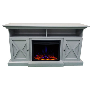 Electric Fireplace TV Stand and Color-Changing LED Heater Insert, Slate Blue