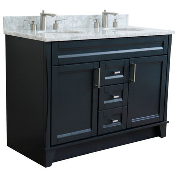 48" Double Sink Vanity, Dark Gray Finish With White Carrara Marble