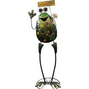 Home and Garden Frog Holding Welcome Sign Metal Summer Decor Porch 9721710