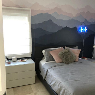 Mountain wall mural in bedroom