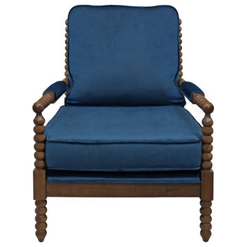 Wyndham Royal Blue Velvet Occasional Chair, Solid Rubberwood Frame