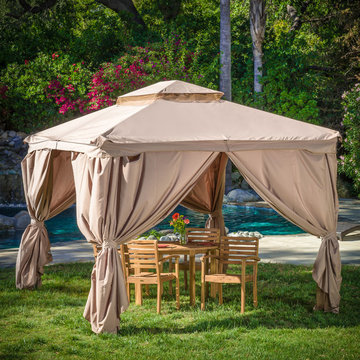 Outdoor Patio Featuring Tan Gazebo Canopy