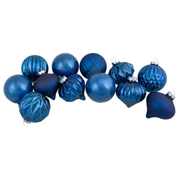 Set of 12 Blue Finial and Glass Ball Christmas Ornaments