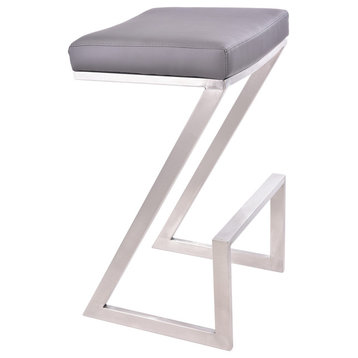 Olan 26" Backless Counterstool, Brushed Stainless Steel With Gray Faux Leather