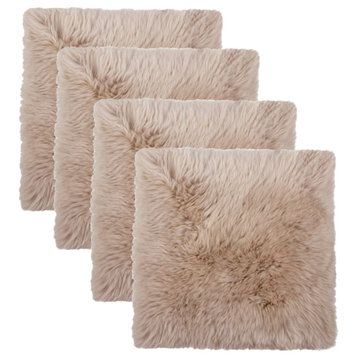 4-Pack New Zealand Sheepskin Chair Seat Pad 17"X17", Taupe