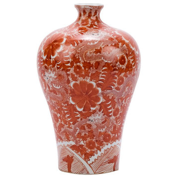 Orange Prunus Vase W/ Dragon Motif