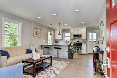 Living room - mid-sized transitional formal and enclosed light wood floor living room idea in DC Metro with white walls and no tv