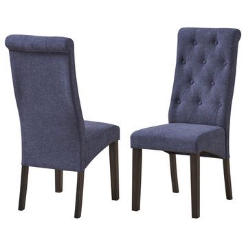Huxley Upholstered Dining Side Chairs, Blue Fabric and Black Wood, Set of 2