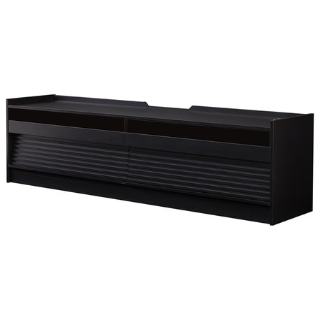 GDF Studio 4-Drawer Storage TV Stand, LED Lighting & Charging Ports, Black