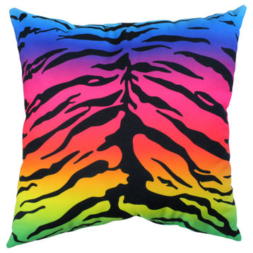 Tiger Print Decorative Pillow, 16x16, Rainbow Gradient