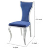 Benzara BM280527 Velvet Fabric Dining Chair, Padded Back, Set of 2, Silver/Blue