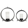 Industrial Black Metal Circle Sculpture Glass Candle Holders