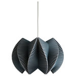 Ciara O'Neill - Vault Large Pendant Light, Slate - The Vault Large Pendant Light is inspired by the elegant ceiling supports found in church architecture. The material of this slate-coloured pendant lamp is pushed to its limits to create a dynamic sculptural form. When lit, its complex structure is further revealed as light filters through the ribbed elements with varying degrees of intensity. Using bespoke components and artisan production techniques, this pendant light is skillfully handcrafted from fluted polypropylene. It is produced in Ciara O'Neill's East London studio. Please note the long lead time is due to the fact that this product is handcrafted and made to order. This allows us to ensure that you receive a high-quality, personalised product.