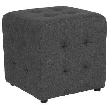 Avendale Tufted Upholstered Ottoman Pouf, Dark Gray Fabric