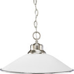 Progress Lighting - Progress Lighting 1-100W Medium Pendant, Brushed Nickel - One-light chain-hung pendant with satin opal glass and a brushed nickel accent ring surrounding glass.