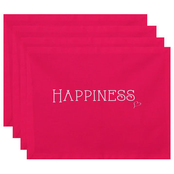 18"x14" Happiness, Word Print Placemat, Bright Pink, Set of 4