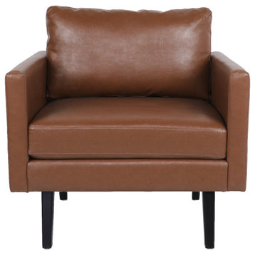 Dowd Mid Century Modern Faux Leather Club Chair, Cognac/Dark Brown