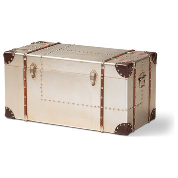 Bechet French Industrial Silver Metal Storage Trunk