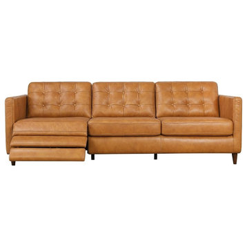 Lewis Modern Living Room Cognac Tan Leather Power Left-Facing Incliner Couch