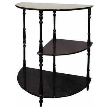 Traditional Style Wooden 3 Tier Half Table With Turned Legs, Dark Brown