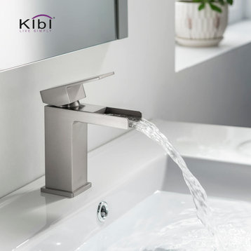 Waterfall Single Handle Bathroom Faucet KBF1004, Brush Nickel, W/ Drain