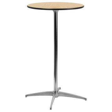 Flash Furniture 24" Round Adjustable Cocktail Table in Natural and Chrome