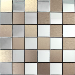 Square Metallic Mosaic Brushed Aluminum Panel Stainless Steel  Kitchen Tiles - Mosaic Tile
