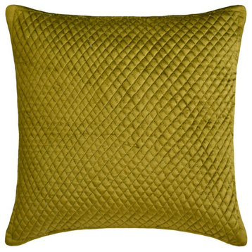 Green Velvet Textured Quilted 16"x16" Throw Pillow Cover - Chartreuse Energy