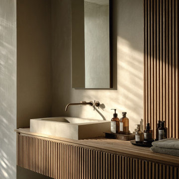 Fluted Floating Vanity: White Oak or Walnut, Modern Bathroom Cabinet
