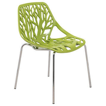 LeisureMod Modern Asbury Dining Chair With Chromed Legs Green