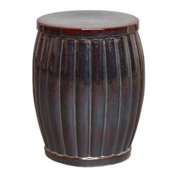 Green Kelp Fluted Ceramic Garden Stool - Accent And Garden Stools