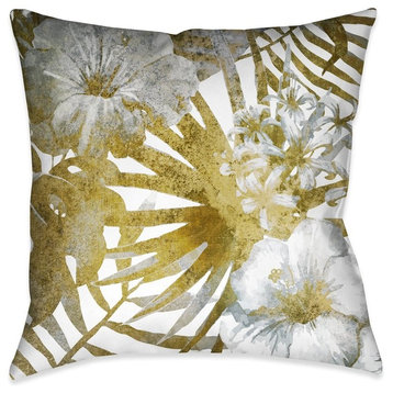 Gilded Tropical Bloom I Outdoor Decorative Pillow, 20"x20"