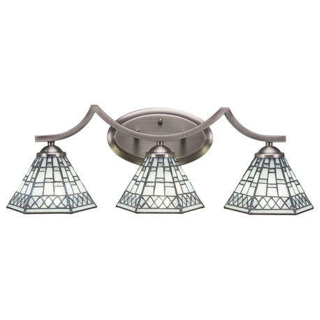 Toltec Zilo 3-Light Bath Bar, Pewter Tiffany Glass, Granite, 7"