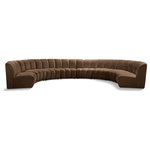 Meridian Furniture - Infinity Channel Tufted Velvet Modular Chair, Brown, 8 Piece - Create a seating group that works for every possible situation with this Infinity modular 8-piece sectional and other pieces in the Infinity collection. Upholstered in soft Brown velvet material that feels great against the skin and offers long-wearing beauty, this piece fits with other Infinity items for an infinite number of combinations that get your seating requirements just right but that look just as nice when used on their own.