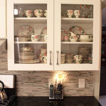 Refaced 2-tone kitchen, Base Cabinets - Harbor Mist; Wall Cabinets - Divinity