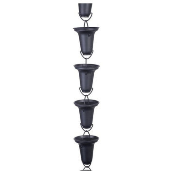 Black Flared Cups Aluminum Rain Chain With Installation Kit, 10'