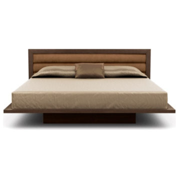Moduluxe 29" King Bed With Upholstery, Smoke Cherry, Dark Brown Microsuede