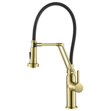 Engel Single Handle Pull Down Kitchen Faucet, Brushed Gold