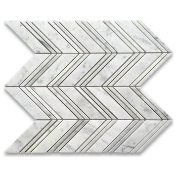 Chevron Mosaic Tile Carrara White Carrera Venato Marble Polished 1x4", 1 sheet