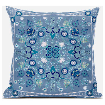 20" X 20" Blue and White Broadcloth Paisley Zippered Pillow
