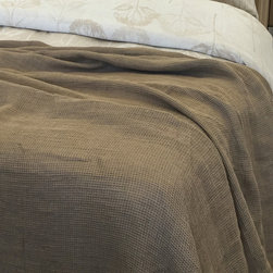 YUE Home Textile Linen Cotton Waffle Blanket, Queen, Dune - Bedding