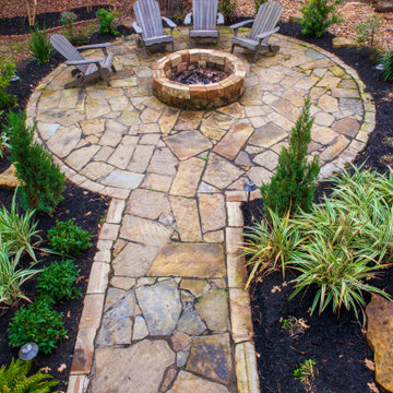 Flagstone Path and Seating Area, Sandstone 6X6 Firepit
