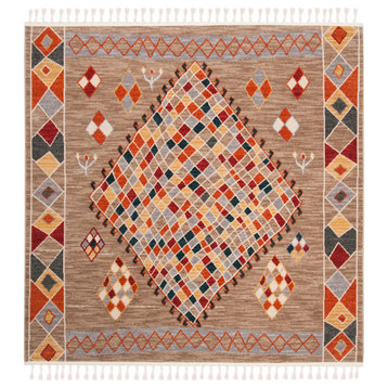 Safavieh Farmhouse Collection FMH852 Rug, Taupe/Navy, 6'3" Square