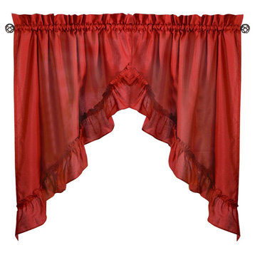 Ellis Curtain Stacey 60"x38" Ruffled Swag Curtain, Red