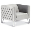 Kara Tufted Accent Chair, Polished Stainless Steel