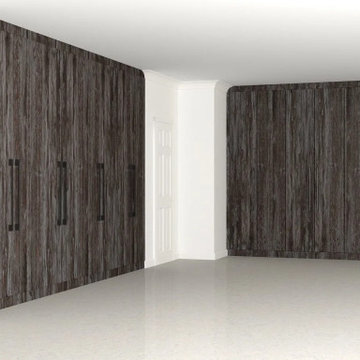 Modern Walk-in Wardrobe with Wooden Hinged Doors Supplied by Inspired Elements
